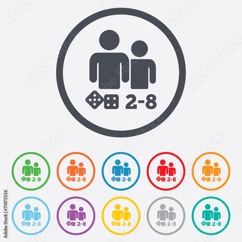 Board games sign icon. 2-8 players symbol.