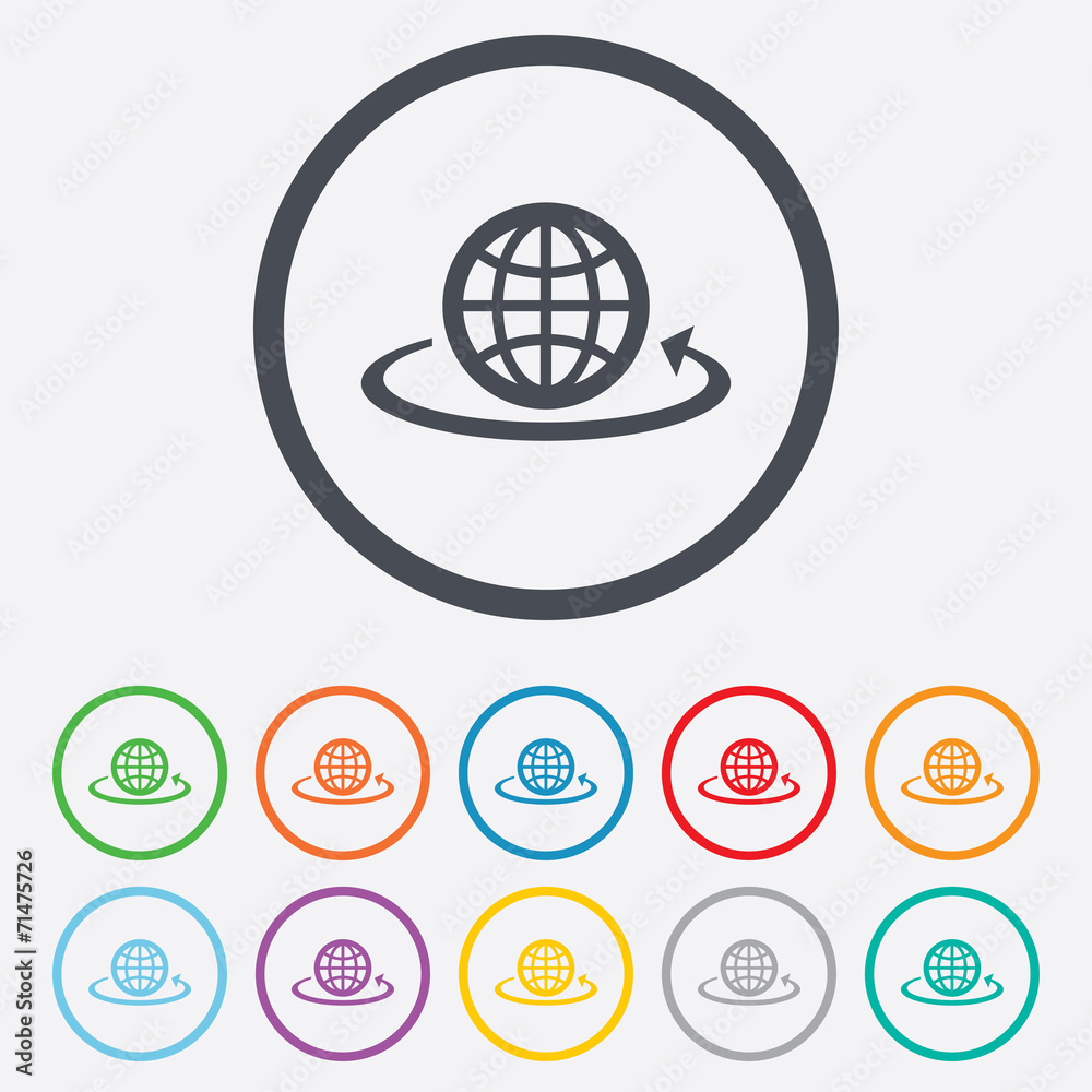 Globe sign icon. Round the world arrow symbol. Globe sign icon. Round the world arrow symbol.