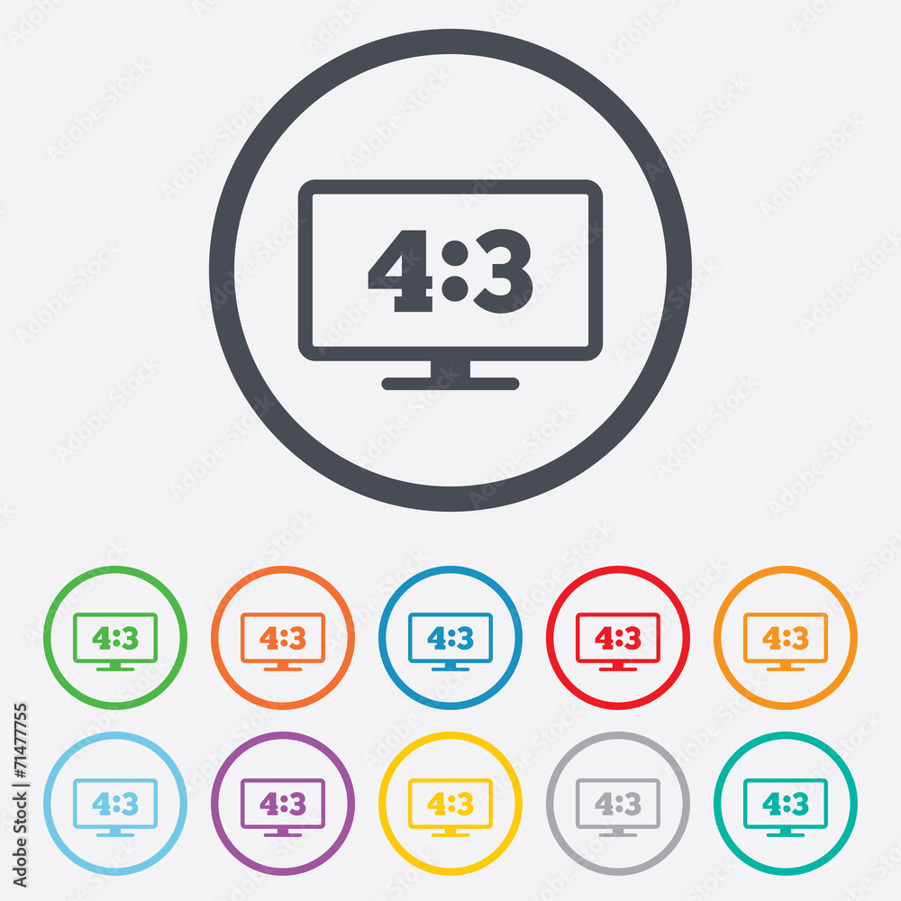 Aspect ratio 4:3 widescreen tv. Monitor symbol.