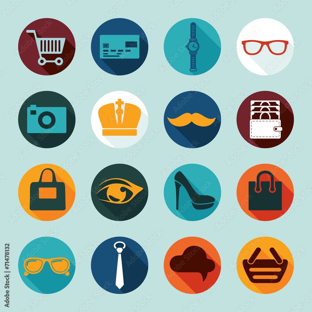 Set of fashion flat icons Set of fashion flat icons