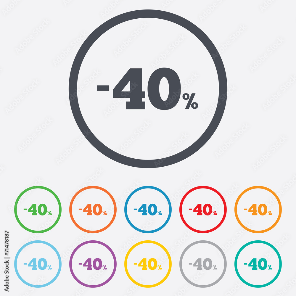 40 percent discount sign icon. Sale symbol. 40 percent discount sign icon. Sale symbol.