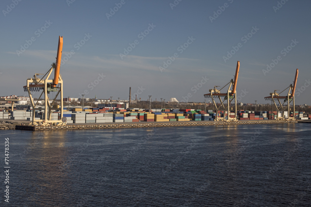 Fototapeta premium Container terminal in Riga port.