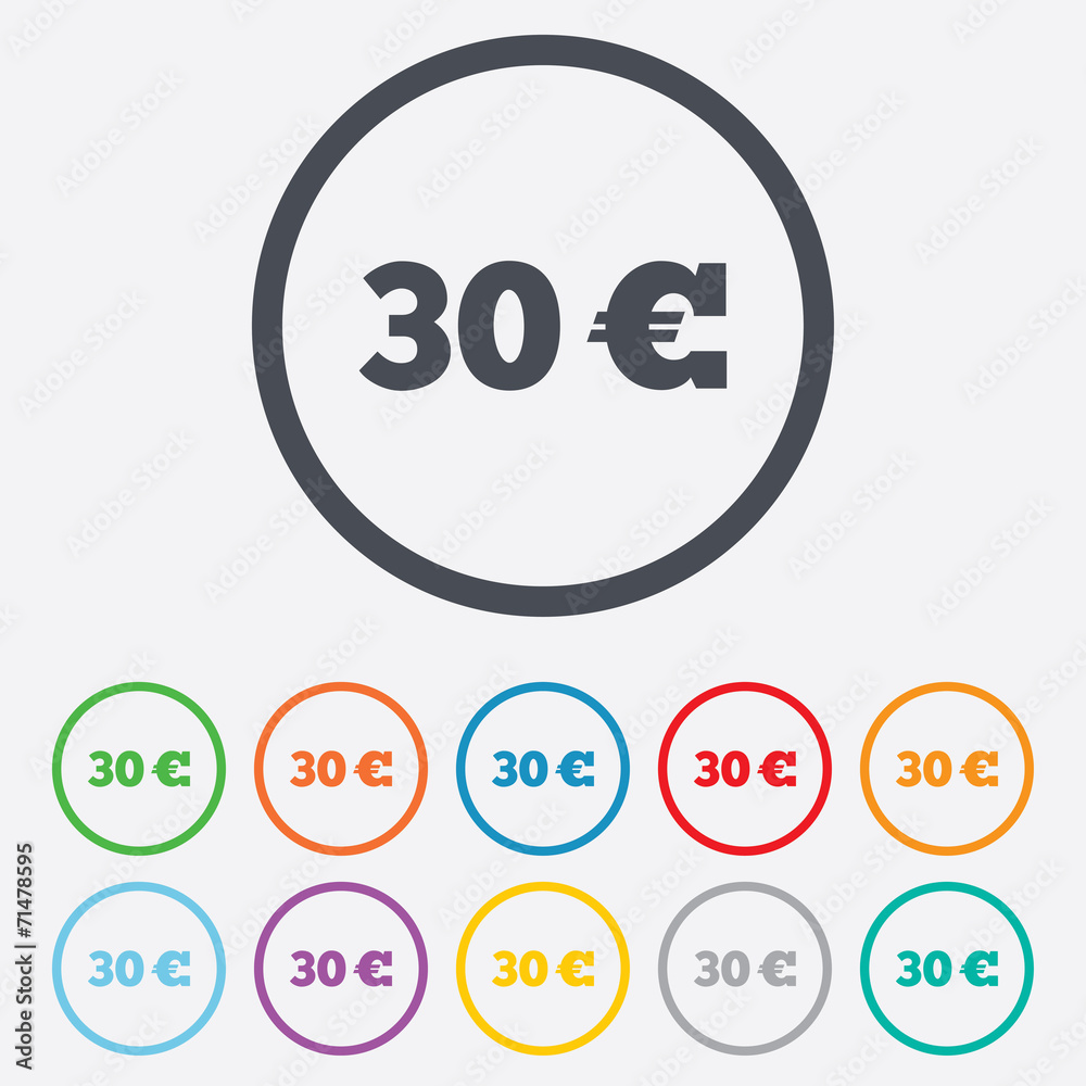 30 Euro sign icon. EUR currency symbol. 30 Euro sign icon. EUR currency symbol.