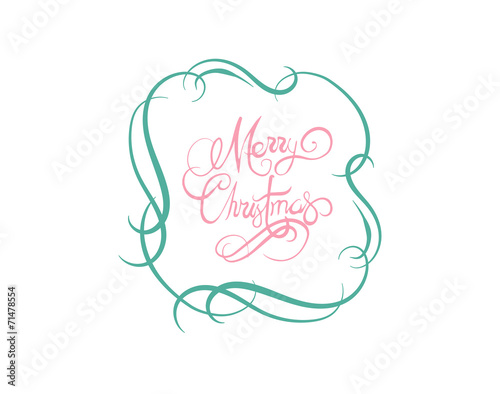Merry christmas message vector in cursive green and pink