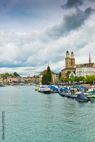 Limmat river and famous Zurich churches