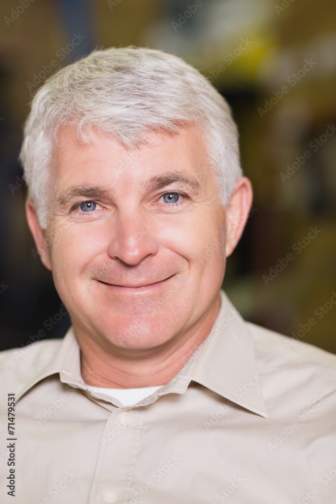 Close up portrait of smiling workman Close up portrait of smiling workman