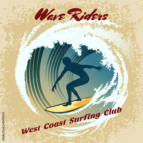 Wave Riders vector surfing label