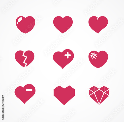 Vector set of love signs. 9 Hearts icons.