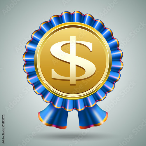 Dollar sign in a blue ribbon rosette