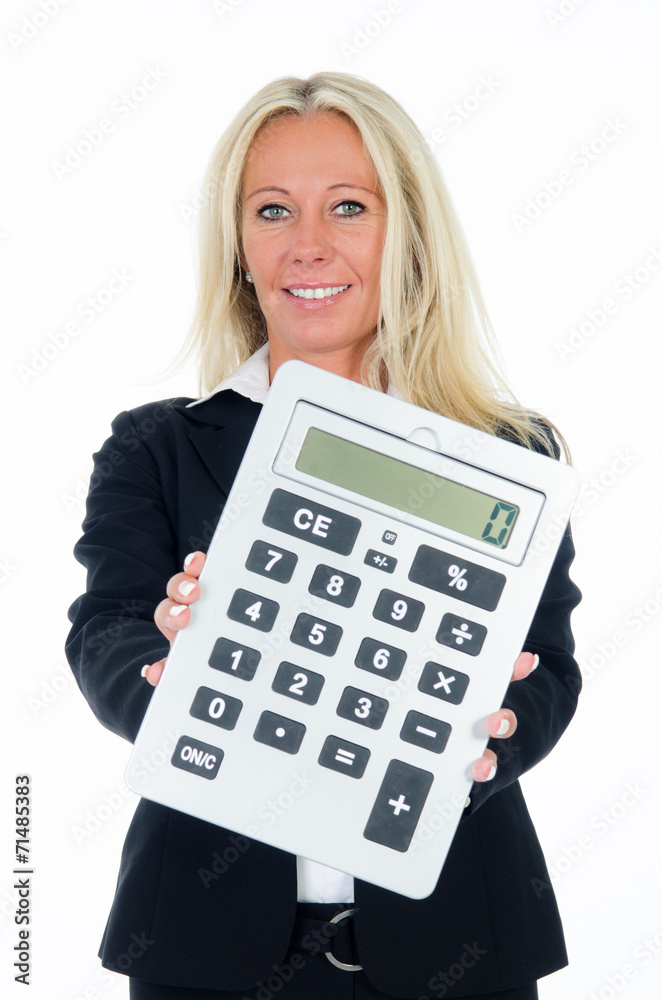 frau mit großen taschenrechner frau mit großen taschenrechner