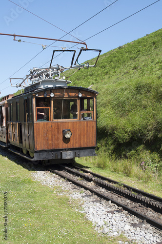 La Rhune cog train. Antique wooden train in France