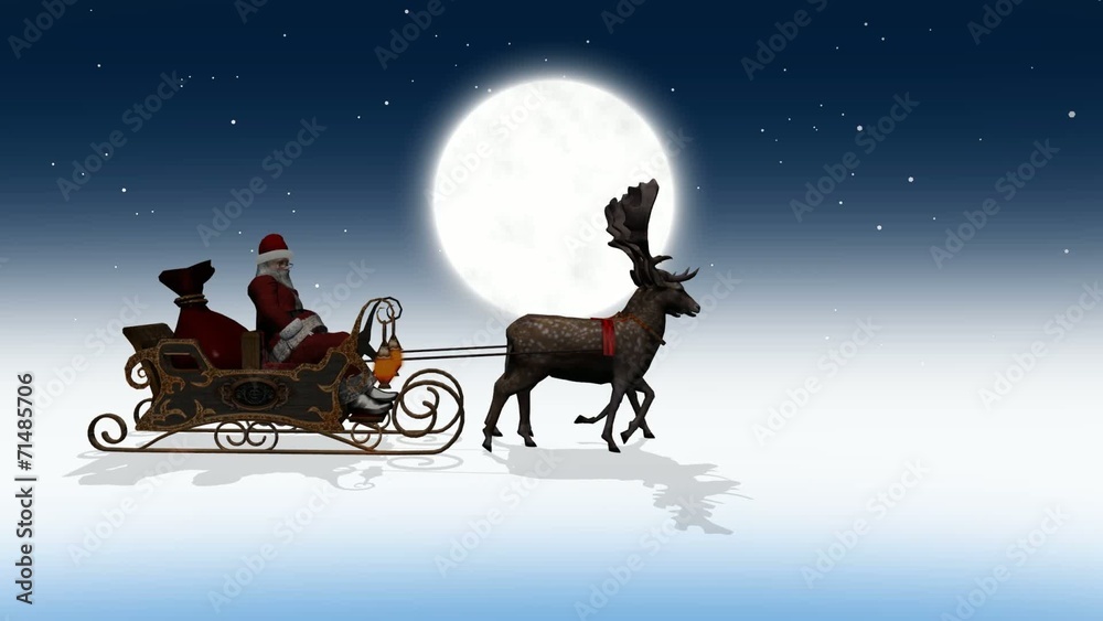 Santa Claus with sleigh and reindeer passes by, + green screen Santa Claus with sleigh and reindeer passes by, + green screen