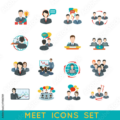 Meeting icons set flat