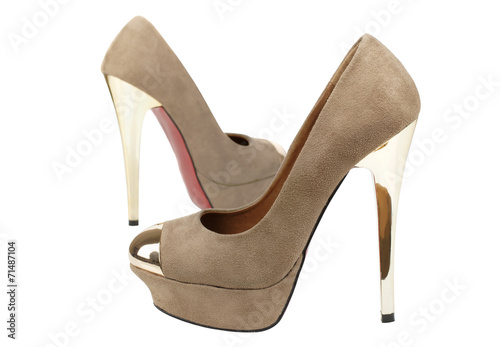 isolated women beige suede shoes