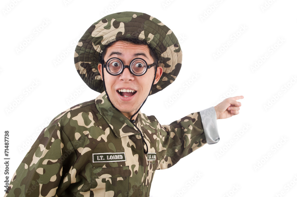 Funny soldier in military concept Funny soldier in military concept