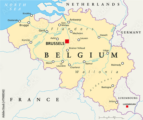 Canvas Print Belgium Political Map
