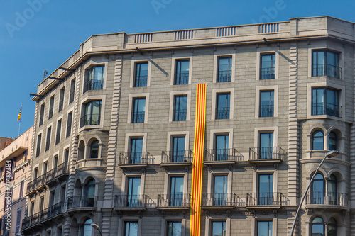 building outdoors with big catalan flag