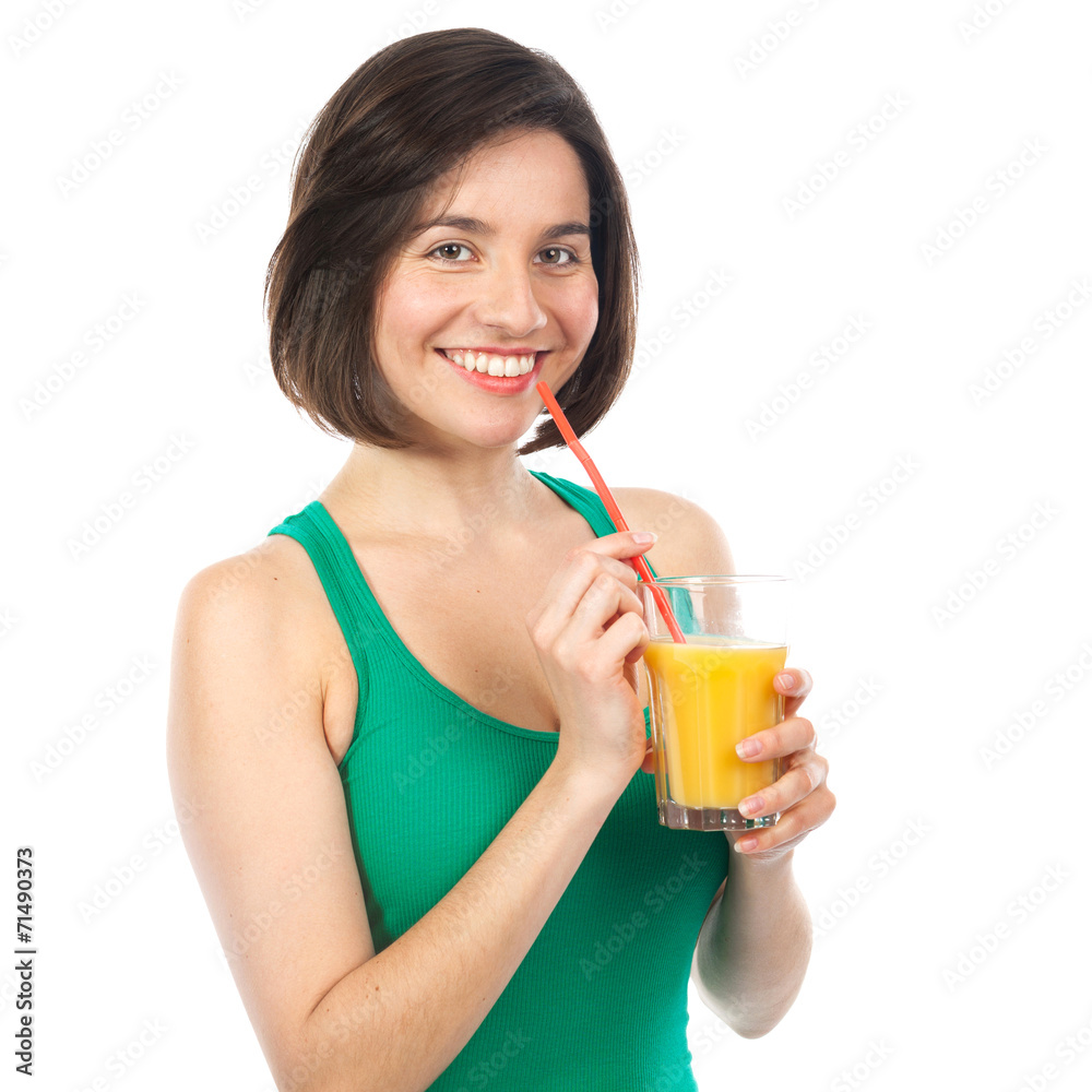 Pretty brunette and orange juice Pretty brunette and orange juice
