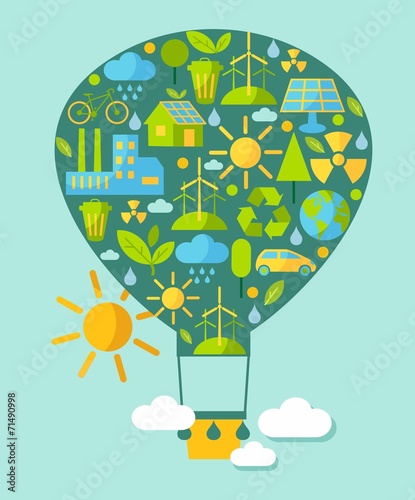 Silhouette of balloon  with ecology icons