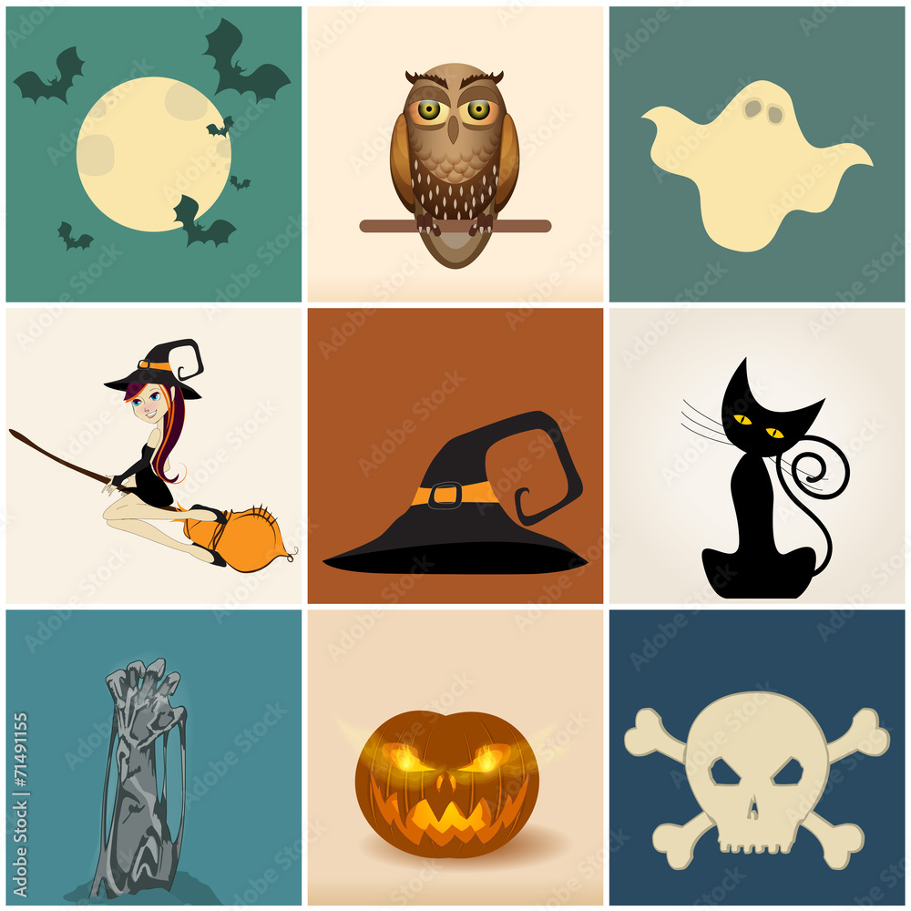 Set of cute Halloween illustrations