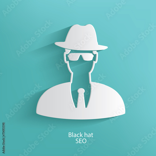 Black hat seo symbol on blue background,clean vector