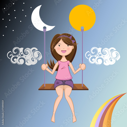 Swinging little girl, vector illustration