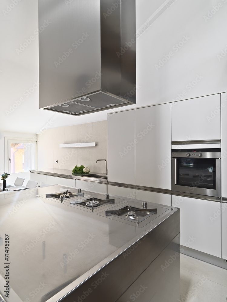 interior view on the cooker and steel oven of a modern kitchen
