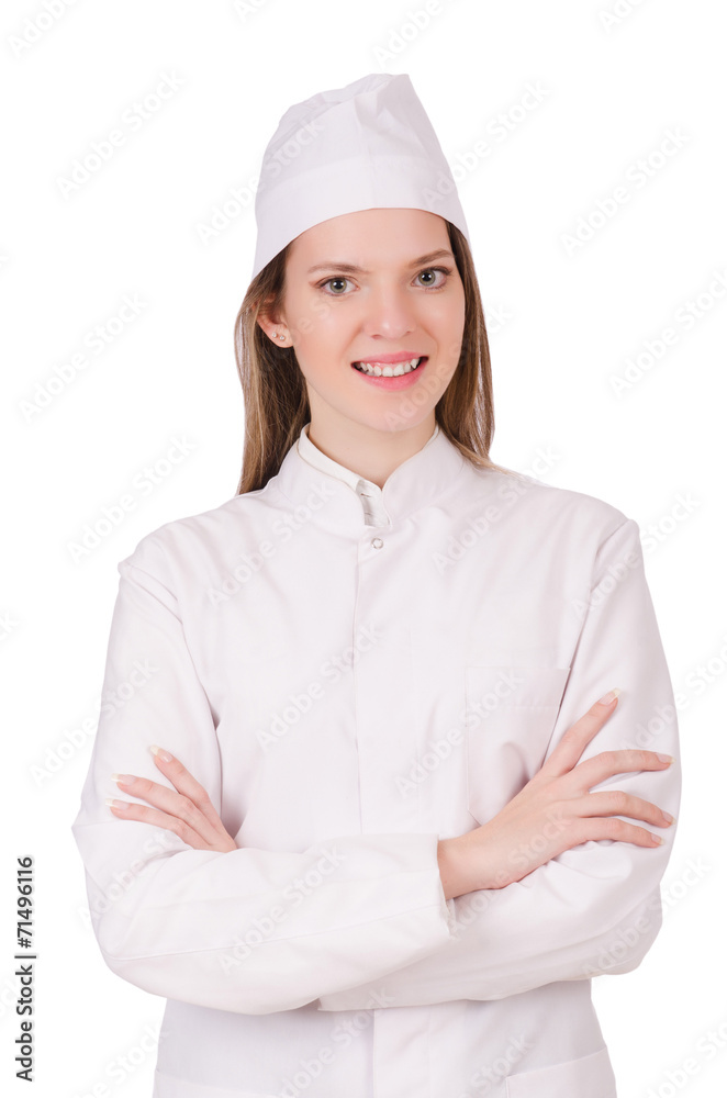 Young woman doctor isolated on white Young woman doctor isolated on white