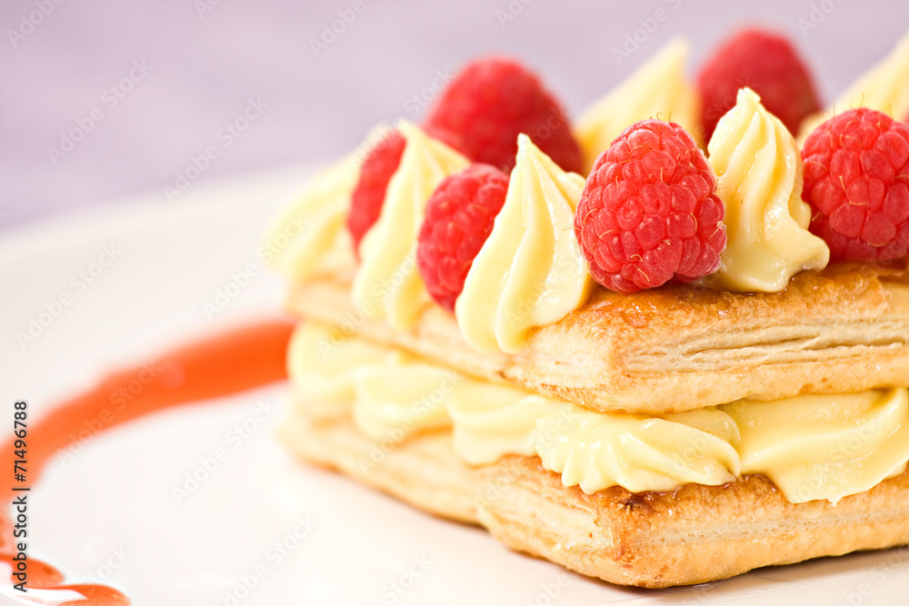 Raspbey Tart with Fresh Cream in Puff Pastry Raspbey Tart with Fresh Cream in Puff Pastry