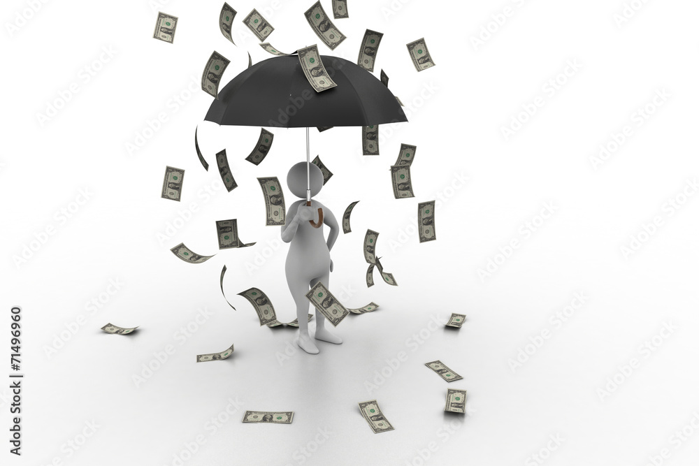 3d man and umbrella in money rain 3d man and umbrella in money rain