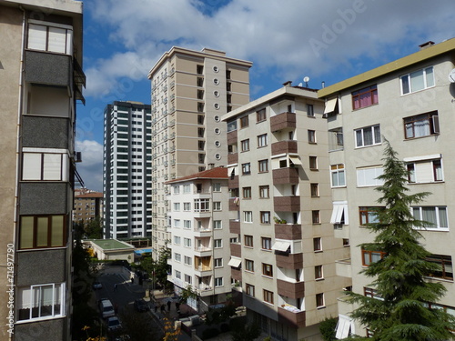 Moderne Hochhäuser und Wohnhäuser bei blauem Himmel und Sonnenschein ein Erenköy im Stadtteil Sahrayicedit in Istanbul am Bosporus in der Türkei photo