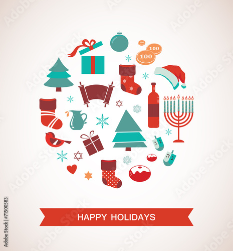 merry christmas and happy hanukkah. seasonal objects