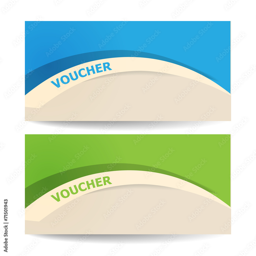 Gift certificate voucher in blue and green design background