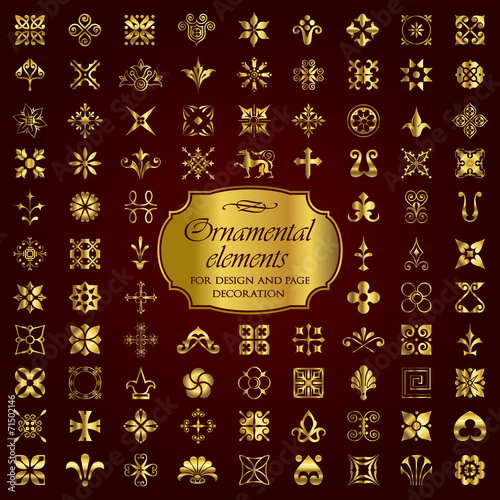 Golden ornamental elements for design and page decoration