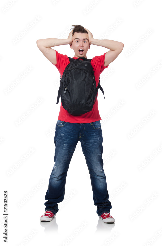 Man with backpack isolated on white Man with backpack isolated on white