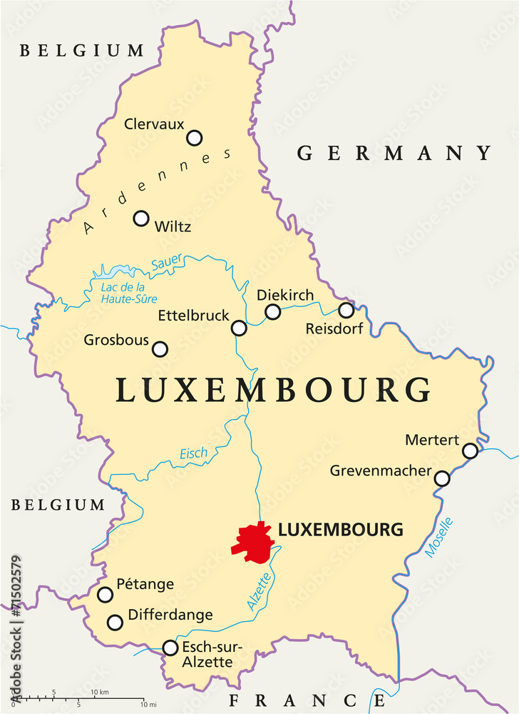 Luxembourg Political Map Stock Vector Adobe Stock