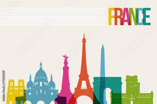 Travel France destination landmarks skyline illustration