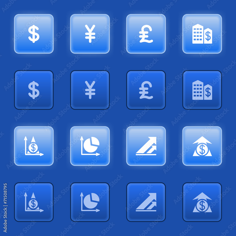 Finance icons for web on blue buttons. Finance icons for web on blue buttons.