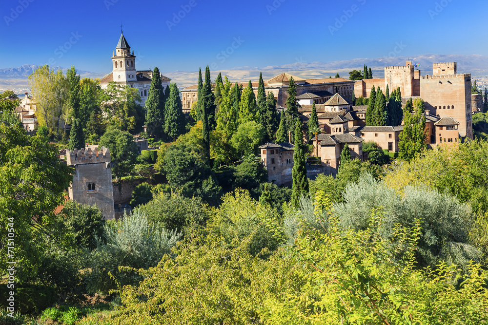 Alhambra Castle Towers Cityscape Church Granada Andalusia Spain