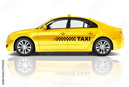 Side View Studio Shot Of Yellow Sedan Taxi Car