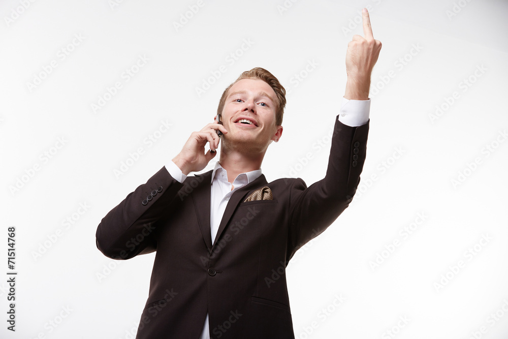 businessman in glasses with a telephone waving businessman in glasses with a telephone waving