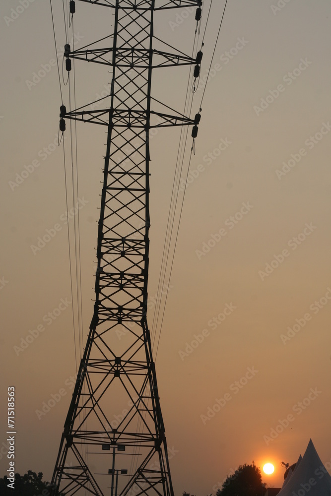 Electrical Tower and cables in the morning Electrical Tower and cables in the morning