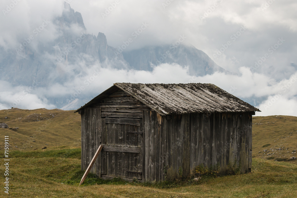 old wooden shed in Dolomites