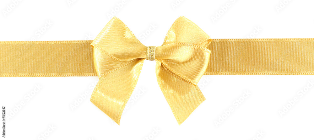 Golden ribbon and bow isolated on white