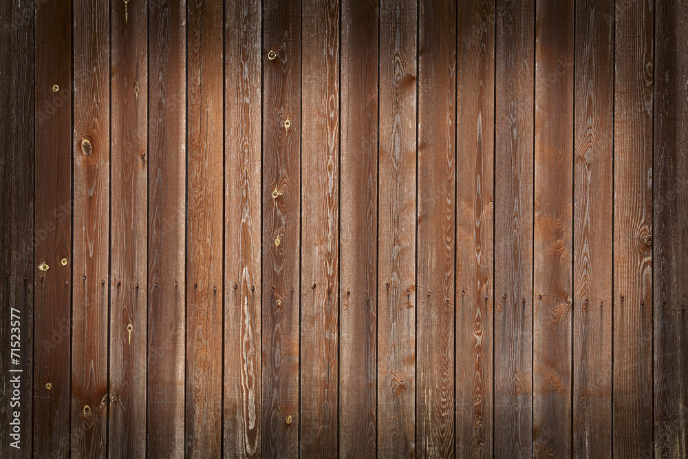 Wall of wooden boards with vignette. Can be used as background. - obrazy, fototapety, plakaty 