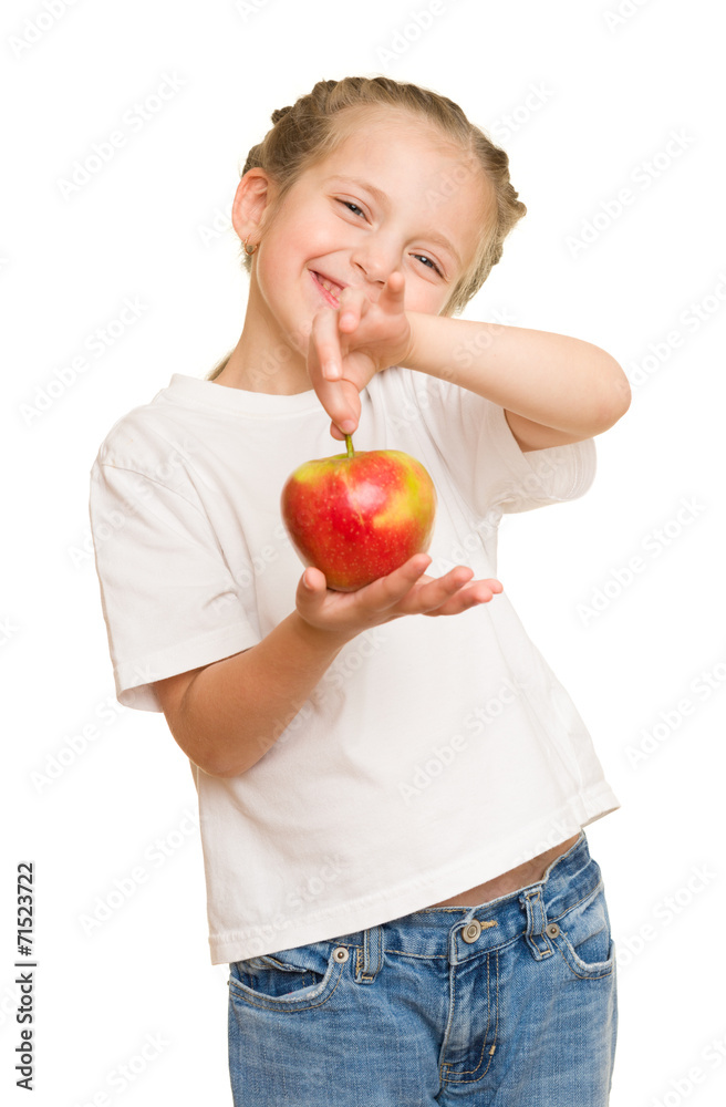 little girl with fruits and vegetables on white little girl with fruits and vegetables on white