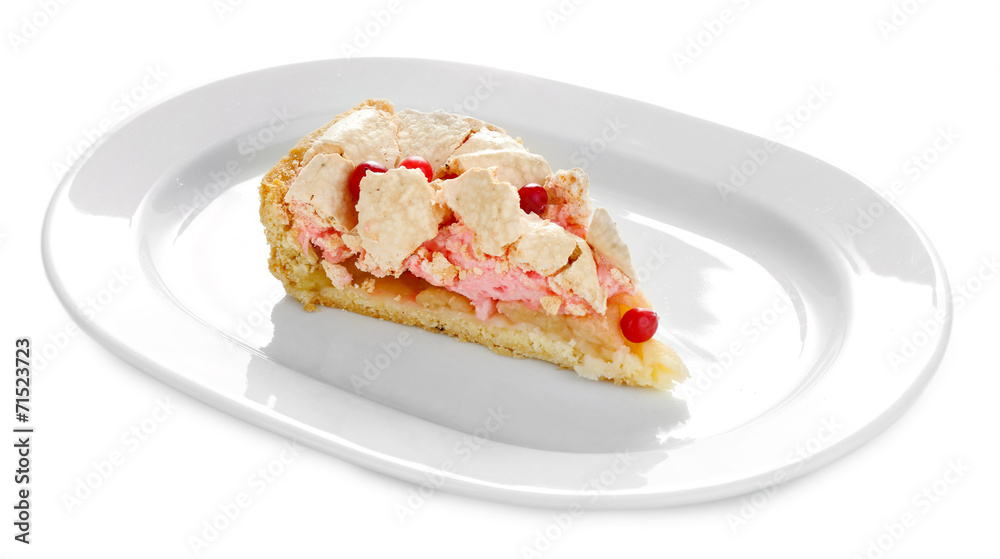 Piece of tasty pie with apples and berry mousse, isolated Piece of tasty pie with apples and berry mousse, isolated