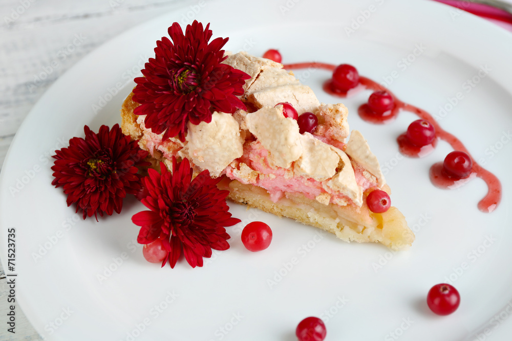 Piece of tasty pie with apples and berry mousse, Piece of tasty pie with apples and berry mousse,