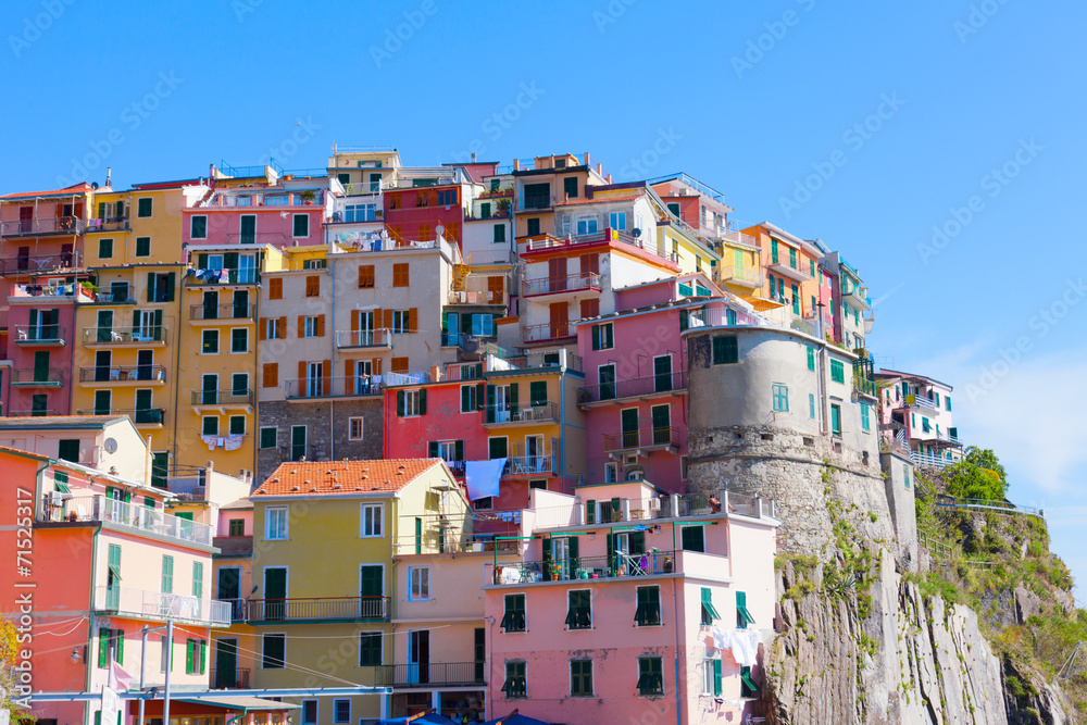 Multi-colored houses in Manarola. Laguria, Italy