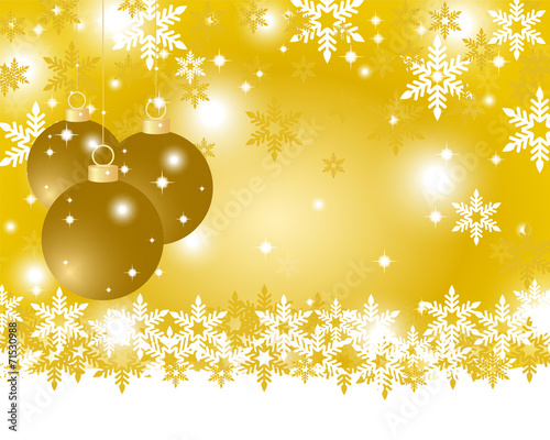 Golden Christmas background with Christmas balls and snowflakes